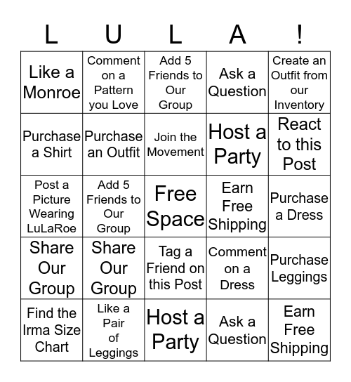 LuLaRoe Bingo Card
