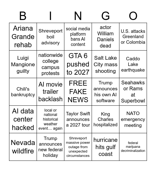 2026 News Bingo Card