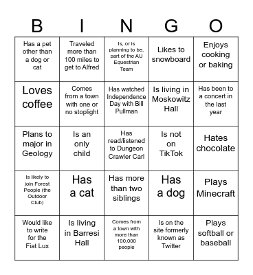 Find Someone Who... Bingo Card