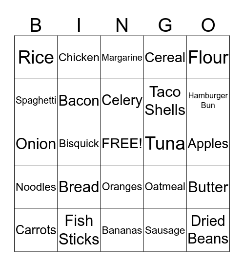 Grocery Words Bingo Card