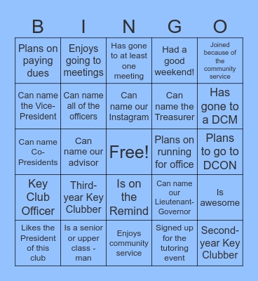 KEY CLUB BINGO! Bingo Card