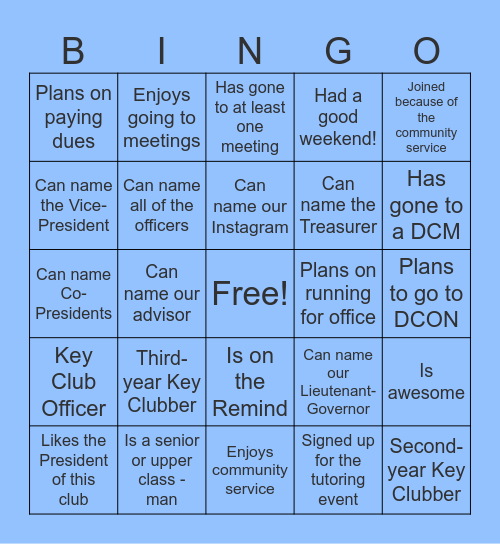 KEY CLUB BINGO! Bingo Card
