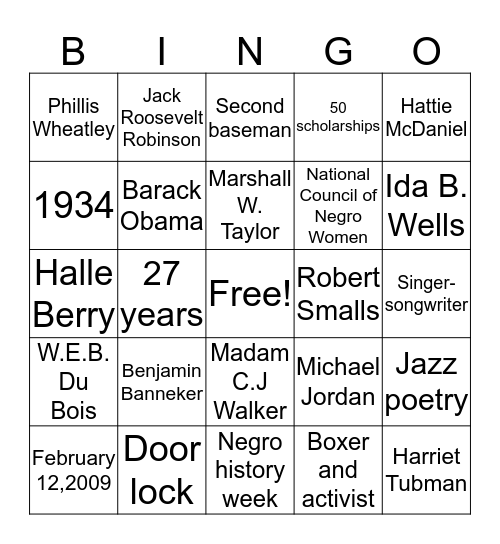 African American History Month Bingo Card
