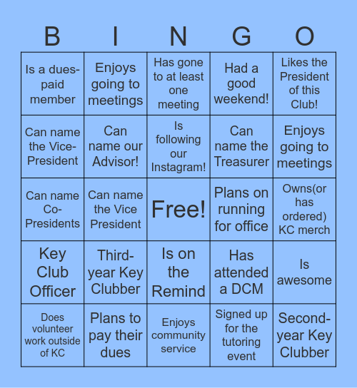 KEY CLUB BINGO! Bingo Card