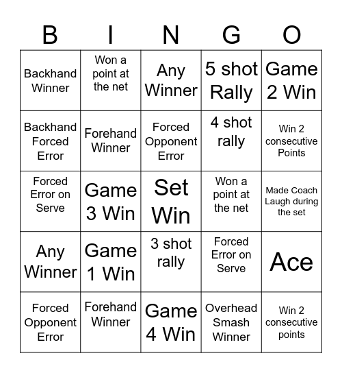 Lockout Tennis Bingo Card