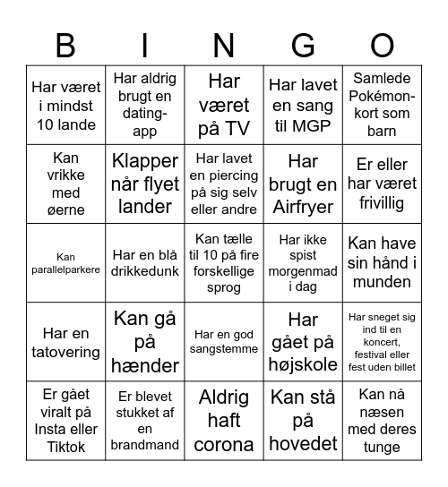 Menneskebingo Card