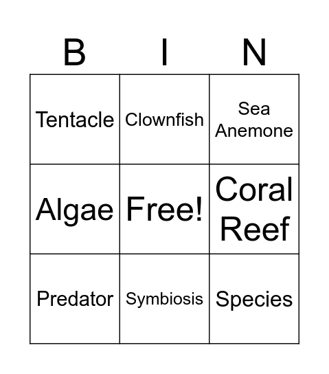 Clownfish Bingo Card