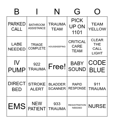EMERGENCY ROOM BINGO Card