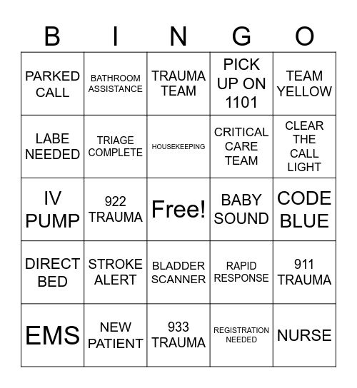 EMERGENCY ROOM BINGO Card