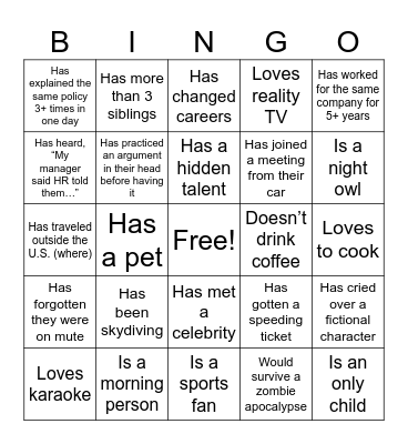 Game Stop HR Bingo Card