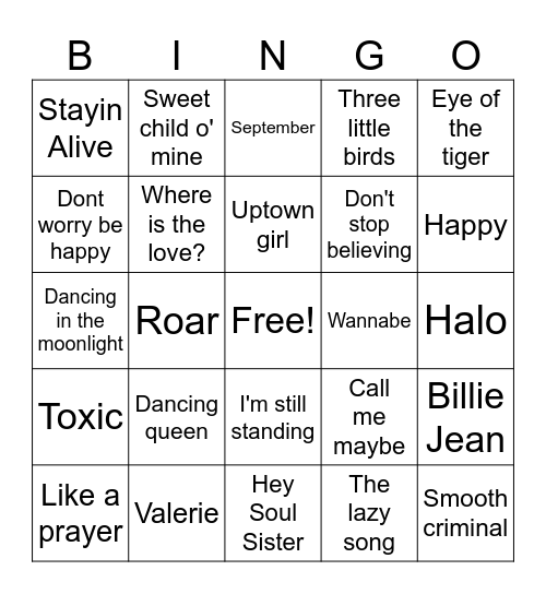 Music Bingo Card