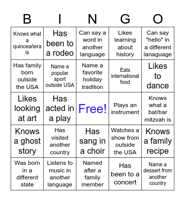 Culture Bingo Card