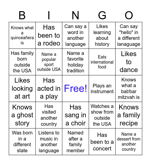 Culture Bingo Card