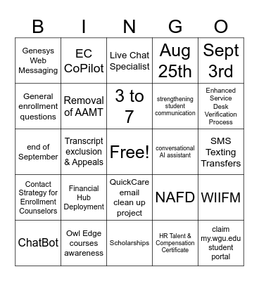 Enrollment Change Slides Bingo Card