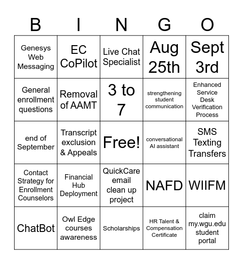 Enrollment Change Slides Bingo Card