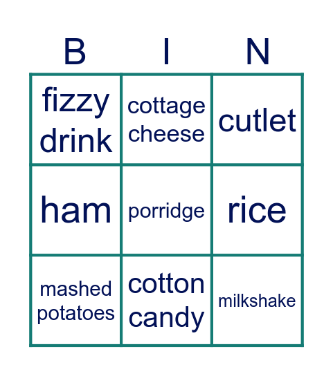 FOOD FOOD FOOD FOOD FOOD FOOD FOOD Bingo Card