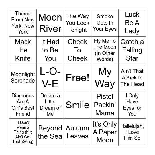 Rat Pack Music Bingo (40's - 60's Swing) Bingo Card