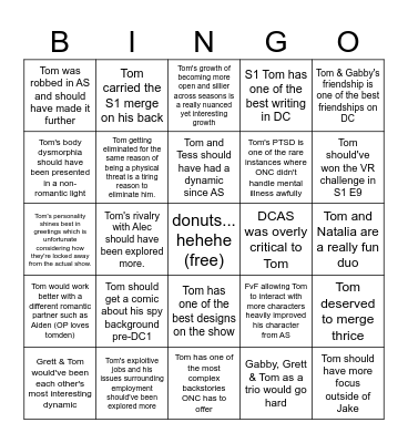 Thomas Reed Bingo Card