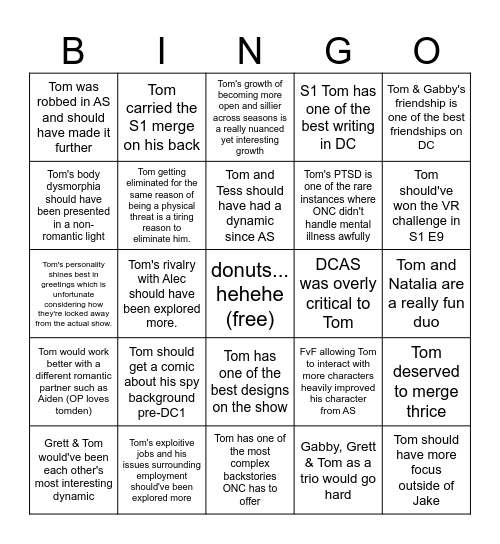 Thomas Reed Bingo Card