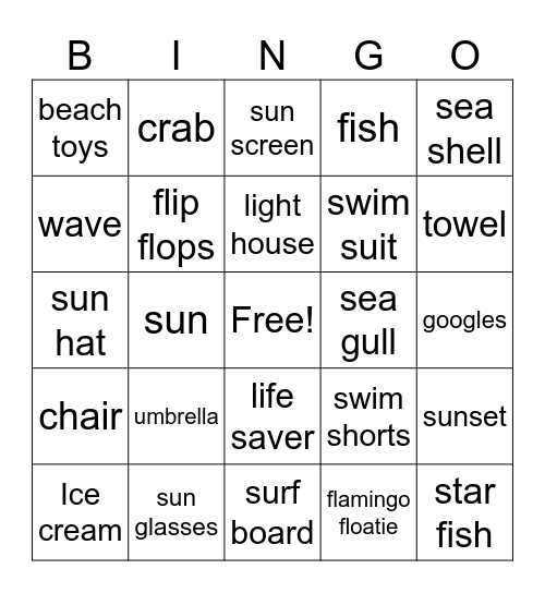 Beach Bingo Card