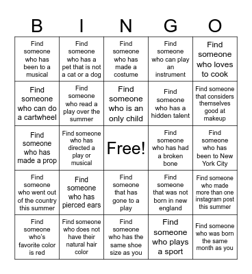 Get to Know You - THEATER Bingo Card