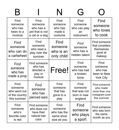 Get to Know You - THEATER Bingo Card