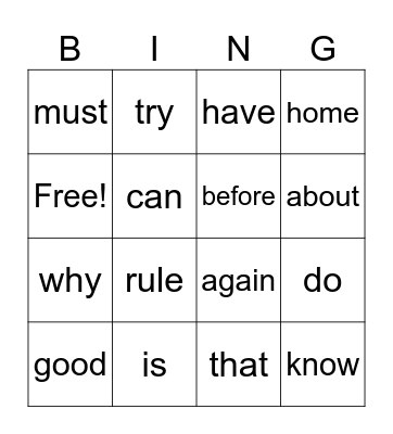Sight Words 1 Bingo Card