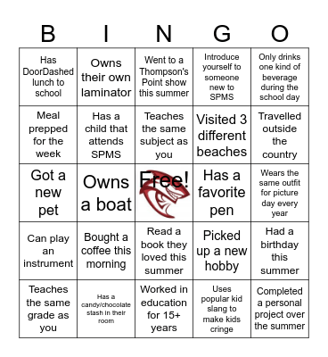 Welcome Back SPMS Bingo Card