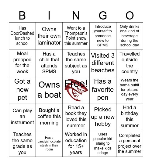 Welcome Back SPMS Bingo Card