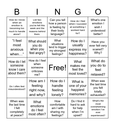 Identifying Emotions Bingo Card