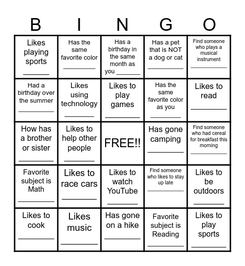 Cub Scout Friends Bingo Card