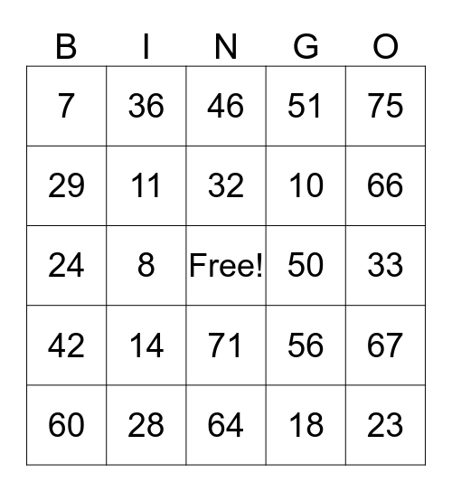 1/1 Game 1 Bingo Card