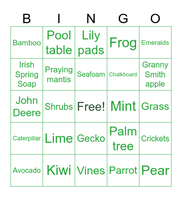 All Things GREEN! Bingo Card
