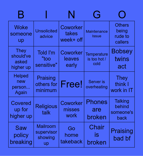 Work Bingo Card