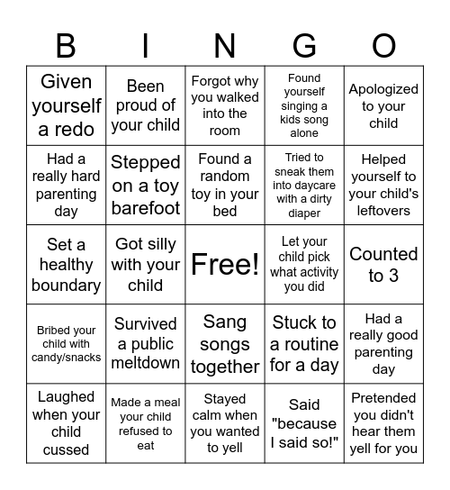 Parenting Bingo Card
