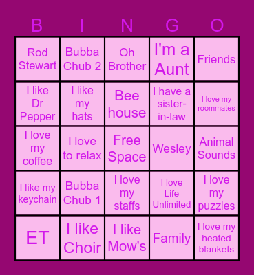 Amy's 70th Birthday Bingo Card