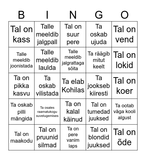Tutvumisbingo Card