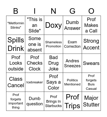 Pharm School Bingo Card