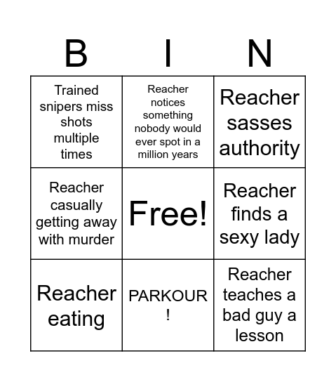 Reacher on Amazon Prime Bingo Card