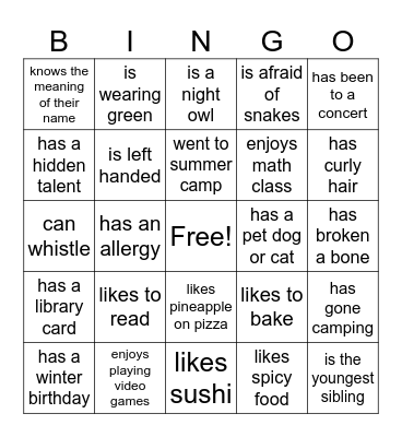 Get to Know You Bingo Card