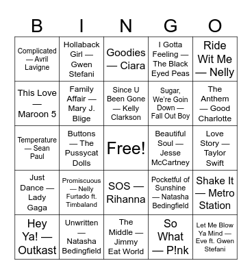 Y2K Party Bingo Card