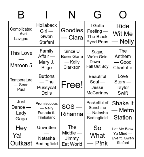 Y2K Party Bingo Card