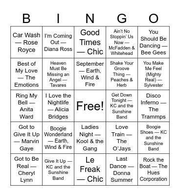 : Disco, Funk & Feel-Good Bingo Card