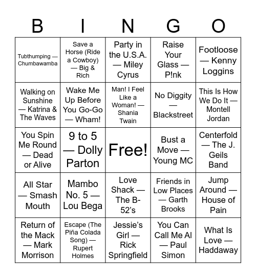 One Song In… You KNOW It Bingo Card