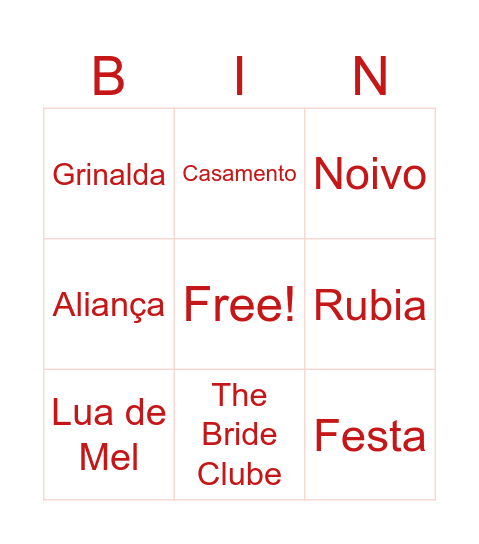BINGO DA NOIVA Bingo Card
