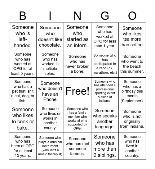 OPG BINGO Card