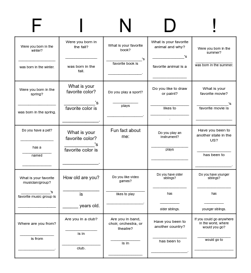 Find Someone Who... CP 11 Bingo Card