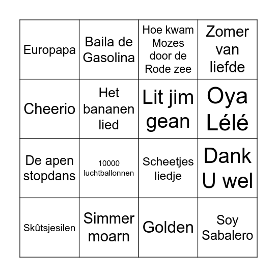 Muziekbingo Jente 7 jaar Bingo Card