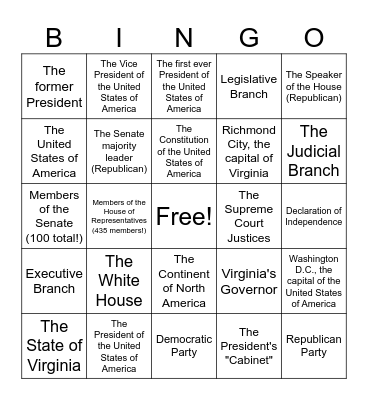 Civics Bingo! Bingo Card