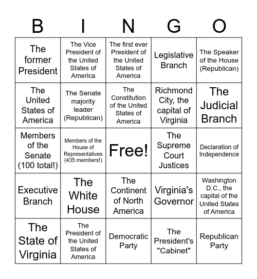 Civics Bingo! Bingo Card